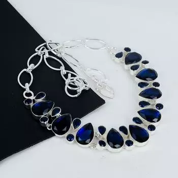 Ожерелье из серебра 925 пробы с синим сапфиром, серебряное ожерелье с синим сапфиром для жены, ожерелье унисекс, подарок на помолвку 20 синий
