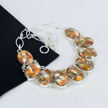 Ожерелье из серебра 925 пробы с драгоценными камнями Orange Spiny Oyster, серебряное ожерелье Orange Spiny Oyster для жены, ожерелье унисекс, подарки 20 оранжевый