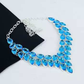 Ожерелье из серебра 925 пробы Swiss Blue Topaz Gemstone Handmade, ожерелье из серебра Swiss Blue Topaz для жены, ожерелье унисекс, подарок жене 20 синий