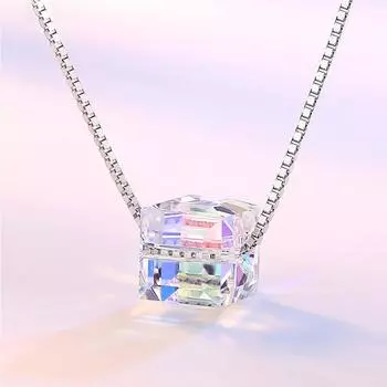 Ожерелье из серебра 925 пробы в форме куба с сахаром Аврора Квадратная цепочка на ключицы Цепочка-куб для передачи Женские серебряные аксессуары Ins Специальные предметы дизайна 925