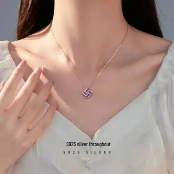 Ожерелье из серебра Banyan Tree S925 с квадратным рубином и дизайном в виде четырехлистного клевера NS998 золотой