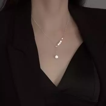 Ожерелье из серебра Banyan Tree S925 с кисточками и подвеской из искусственного жемчуга — женская легкая роскошная цепочка на ключицу для весенне-летнего тренда NS704 белого золота