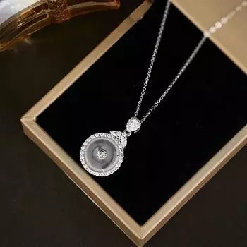 Ожерелье из серебра S925 пробы с пряжкой из халцедона, женское, с подвеской из циркония, средняя цепочка на ключицу
