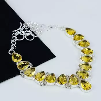 Ожерелье из серебра с цитрином, ожерелье желтого цвета, ожерелье из драгоценных камней, ювелирные изделия из стерлингового серебра 925 пробы, изысканное ожерелье из серебряного кристалла 925 пробы для нее 20 жёлтый