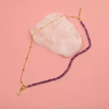 Ожерелье из серебра с натуральным аметистом и цветком