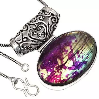 Ожерелье из серебра с несколькими драгоценными камнями лабрадорит ручной работы 1,5 дюйма