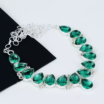 Ожерелье из серебра с зеленым апатитом, ожерелье темно-зеленого цвета, ожерелье из драгоценных камней, ювелирные изделия из стерлингового серебра 925 пробы, изысканное ожерелье с кристаллами для подарков 20 зелёный