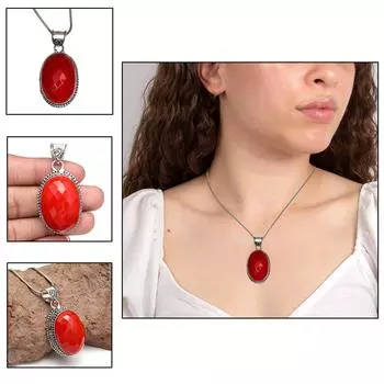 Ожерелье из серебряного агата с кружевом и синим драгоценным камнем, подарочная подвеска, ювелирное изделие 18 дюймов