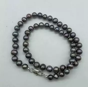 Ожерелье из серого и черного пресноводного жемчуга 17 дюймов, 7–8 мм