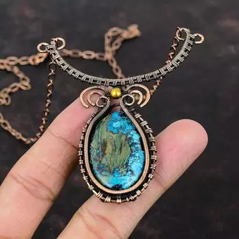 Ожерелье из шаттукита, ожерелье из медной проволоки, ожерелье с драгоценным камнем, регулируемое ожерелье, этнические украшения, ожерелье ручной работы, медные украшения, свадебный подарок