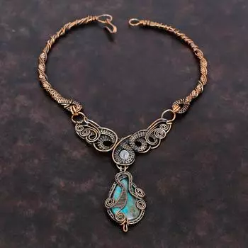 Ожерелье из шаттукита, ожерелье из медной проволоки, ожерелье из драгоценных камней, медные украшения, ожерелье ручной работы, ювелирные изделия из радужного лунного камня, свадебный подарок