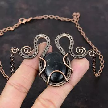 Ожерелье из шунгита, ожерелье из медной проволоки, ожерелье из медных украшений, ожерелье из драгоценных камней, регулируемое ожерелье, ожерелье ручной работы, обернутое проволокой, подарок для нее