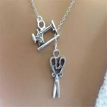 Ожерелье из швейной машины Швейная машина и ожерелье-лариат с ножницами серебряный