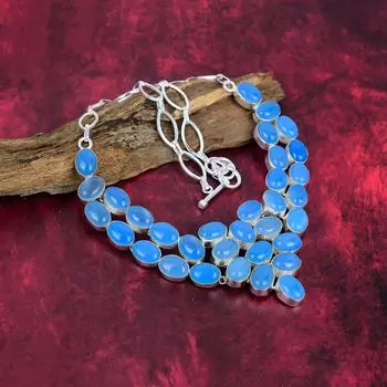Ожерелье из синего халцедона, ювелирные изделия из цельного серебра 925 пробы, ожерелье с драгоценными камнями, подарок для нее, изящные ювелирные изделия ручной работы Adjustable With 18 Inches синий