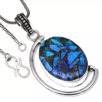 Ожерелье из синего медного бирюзового драгоценного камня, ручная работа, старинное серебряное ювелирное изделие 2,25 дюйма