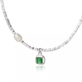 Ожерелье из сломанного зеленого жемчуга в форме квадрата «Четыре угла», цепочка для ключицы, нишевая лесная серия, свежее и сверкающее