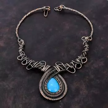 Ожерелье из Смитсонита, медная проволока, обернутая драгоценным камнем, регулируемое ожерелье ручной работы, медные украшения, подарок на годовщину, ювелирные изделия, завернутые в проволоку