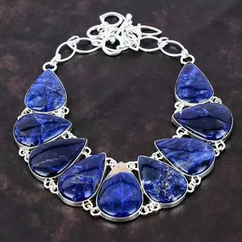 Ожерелье из содалита, ожерелье из стерлингового серебра 925 пробы, ювелирные изделия ручной работы в стиле бохо, регулируемая цепочка, ожерелье, подарок для мамы, серебряные украшения, ожерелье из драгоценных камней Adjustable