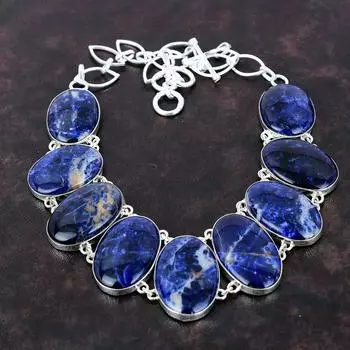 Ожерелье из содалита, ожерелье из драгоценного камня высшего качества, ожерелье из стерлингового серебра 925 пробы, стильные ювелирные изделия ручной работы, регулируемая цепочка, ожерелье, подарок для него Adjustable