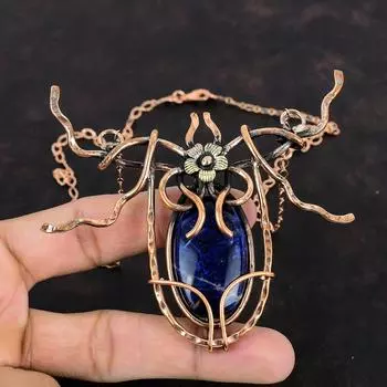 Ожерелье из содалита, ожерелье из медной проволоки, регулируемое цепочное ожерелье, ювелирные изделия из натуральных драгоценных камней, ожерелье ручной работы, медные украшения для подарков