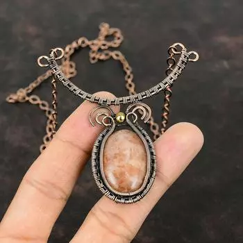 Ожерелье из солнечного камня, медная проволока, обернутая драгоценным камнем, ожерелье ручной работы, новые ювелирные изделия, регулируемое ожерелье, уникальные медные украшения, подарок для мамы