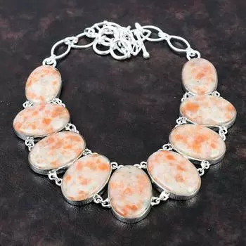 Ожерелье из солнечного камня, ожерелье из стерлингового серебра 925 пробы, регулируемое ожерелье-цепочка, ожерелье ручной работы из настоящего драгоценного камня, подарок для подруги, антикварные ювелирные изделия Adjustable