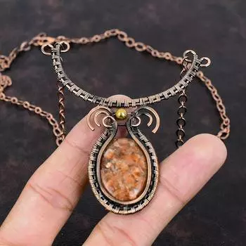 Ожерелье из солнечного камня, ожерелье из медной проволоки, ювелирные изделия ручной работы, регулируемое ожерелье, уникальный медный дизайн, ювелирные изделия, подарки на помолвку