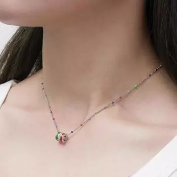 Ожерелье из сплава с подвеской в виде разноцветного шарика и каплей масла серебряный