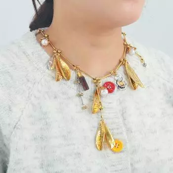 Ожерелье из сплава с подвеской в виде листа в стиле ретро из нескольких элементов - ZA2024, трендовые ювелирные изделия на осень/зиму золотой