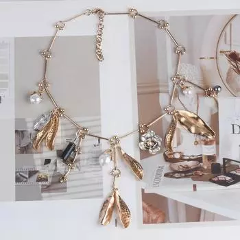 Ожерелье из сплава с жемчужными листьями, многофункциональные аксессуары, винтажные подвески, аксессуары золотой