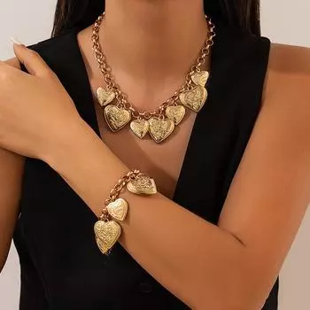 Ожерелье из сплава в стиле ретро с пряжкой в виде персикового сердца и увеличенной железной цепочкой для ключицы Bracelet 2529 золотой