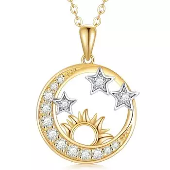 Ожерелье из сплава золота с изображением солнца, луны и звезд для женщин, ювелирное украшение в подарок жене, девушке, маме золотой