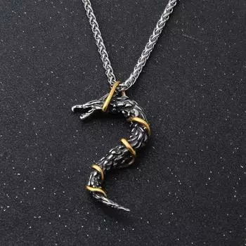 Ожерелье из стали 316L с драконом викингов - винтажный чокер-подвеска унисекс с дизайном скандинавского амулета для готических ювелирных изделий, подарков для женщин и мужчин Single Pendant