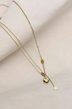 Ожерелье из стали с двойной цепочкой золотого цвета