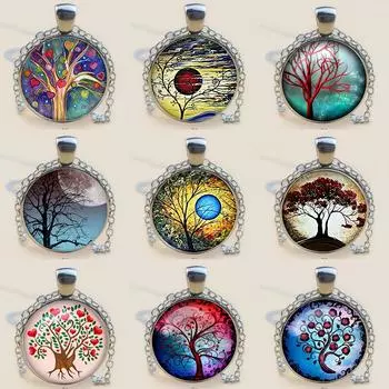 Ожерелье из стеклянного кабошона «Древо жизни», длинное ожерелье, женское модное ожерелье, цепочка на свитер 1
