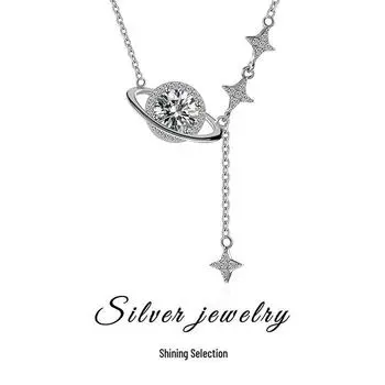 Ожерелье из стерлингового муассанита с планетой и звездной кисточкой — элегантный роскошный дизайн для женщин платиновый