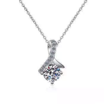 Ожерелье из стерлингового серебра 0,5-1 карата с муассанитом для женщин, модное ювелирное изделие с бриллиантами для помолвки 45cm&0.5 Ccarat белый