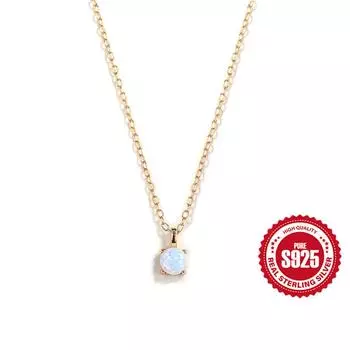 Ожерелье из стерлингового серебра 925 пробы с опалом, стильное и простое женское ожерелье с четырьмя когтями и опалом 925 Silver золотой