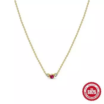 Ожерелье из стерлингового серебра 925 пробы, женское, цепочка на ключицу с красным сапфиром, инкрустированная цирконом, милое, с простым кулоном 925 Silver