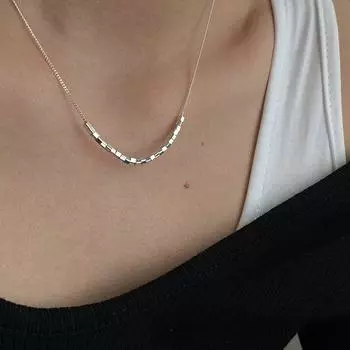 Ожерелье из стерлингового серебра 925 пробы с маленькими квадратными кубическими бусинами, женское простое ожерелье-цепочка на ключицу, ювелирные изделия ручной работы