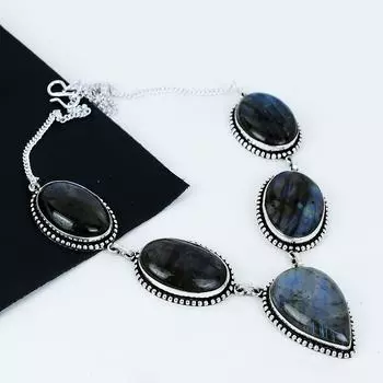 Ожерелье из стерлингового серебра 925 пробы с синим огнем, лабрадорит, ожерелье ручной работы, серебряное ожерелье с драгоценным камнем, ожерелье из лабрадорита для женщин, для подарков 20 синий