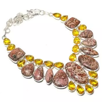 Ожерелье из стерлингового серебра 925 пробы с натуральной астероидной яшмой и цитрином, 18 дюймов, d4Q31