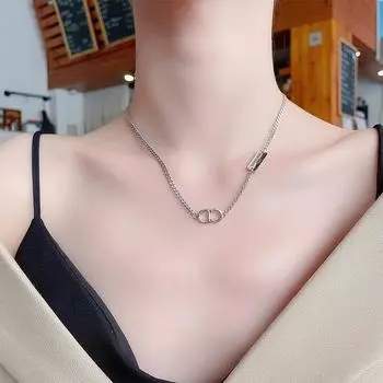 Ожерелье из стерлингового серебра 925 пробы в стиле пэчворк с надписью CD, ожерелье в нише Ins, модная универсальная цепочка на ключицу в уличном стиле в стиле хип-хоп Adjustable size