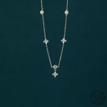 Ожерелье из стерлингового серебра 925 пробы с инкрустацией цирконом и цветком для женщин, изысканные милые свадебные украшения, аксессуары, подарки золотой