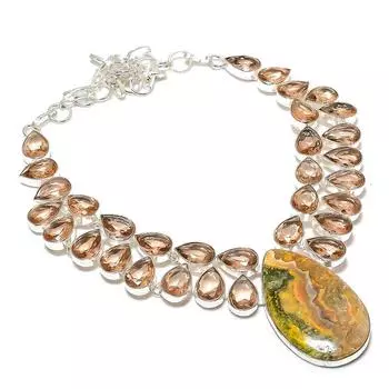 Ожерелье из стерлингового серебра 925 пробы с натуральным шмелем, яшмой и морганитом, 18 дюймов, j1N56