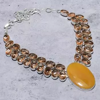 Ожерелье из стерлингового серебра 925 пробы с натуральным желтым септарием и морганитом 18 дюймов M3Y96