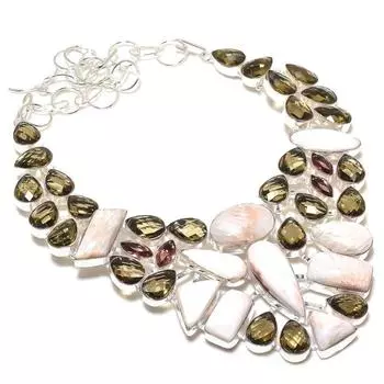 Ожерелье из стерлингового серебра 925 пробы с натуральным сколецитом и дымчатым топазом, 18 дюймов, r1a03