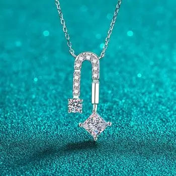 Ожерелье из стерлингового серебра 925 пробы с золотым кулоном Pt950 и квадратным камнем Mozang