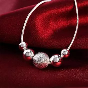 Ожерелье из стерлингового серебра 925 пробы с бусинами, женское модное свадебное обручальное ювелирное изделие, подарки 45cm серебряный