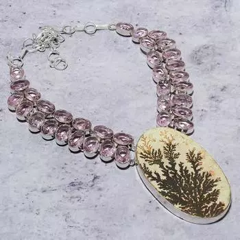 Ожерелье из стерлингового серебра 925 пробы с натуральным псиломелаином и кунцитом, 18 дюймов, v2M89